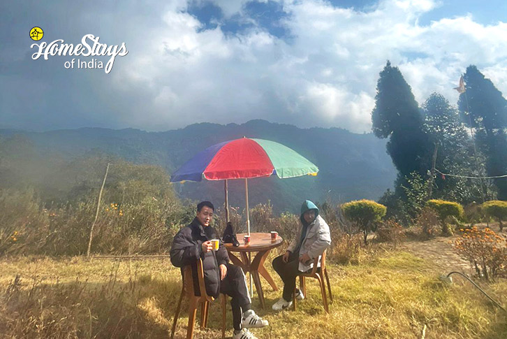 Enjoy-Morning-Tea-Woodland Haven Farmstay, Ribdi-West Sikkim