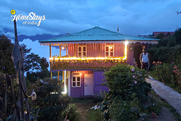 Exterior-At-Night-Peaks & Valleys Homestay-Rishop